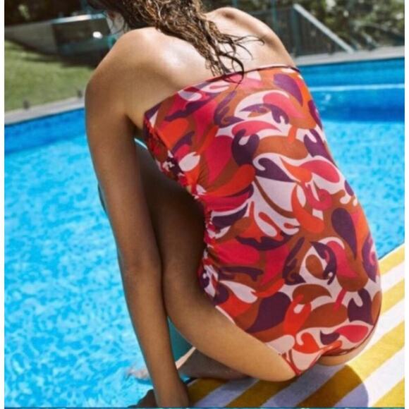 MIKOH Women's Lana Retro Print Strapless One Piece Swimsuit Size Small - Picture 2 of 5